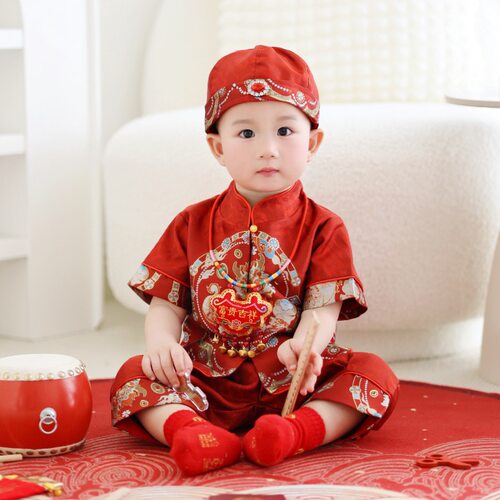 新中式春夏款宝宝唐装喜庆套装