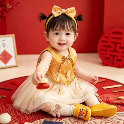 26夏季新品女宝周岁礼服新中式婴儿公主裙宝宝唐装生日晏礼服套装