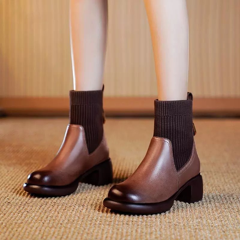 瘦瘦马丁靴女厚底复古弹力加绒