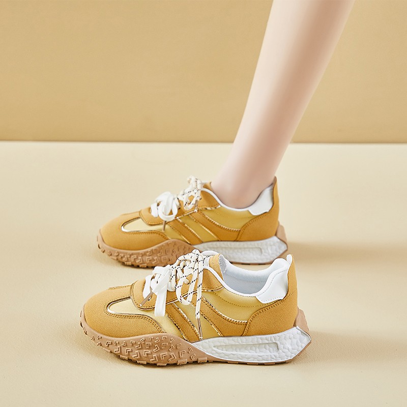 黄色增高德训鞋女轻便爆款