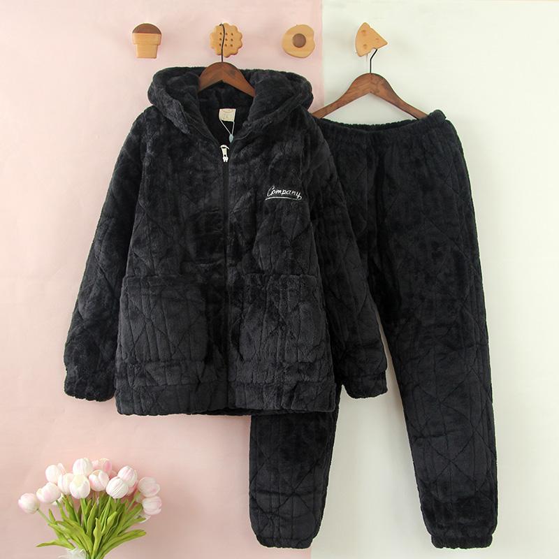 冬季珊瑚绒三层夹棉保暖睡衣情侣