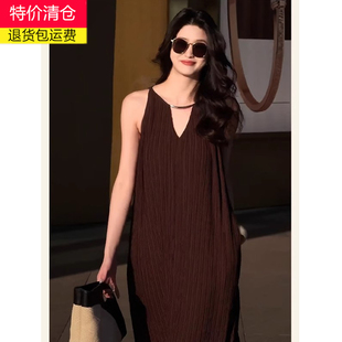 法式 大方得体棕色吊带连衣裙夏 冷淡系又a又飒御姐穿搭高级不撞款