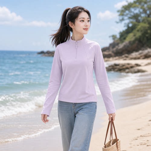 半拉链立领女款运动长袖上衣晨跑健身弹力显瘦训练保暖