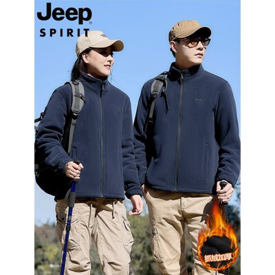 JEEP吉普冬季刺绣情侣款保暖抓绒