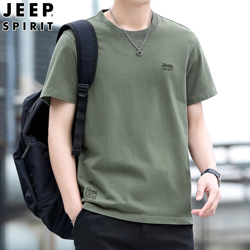 JEEP吉普纯棉短袖t恤男夏季新款薄款休闲宽松圆领男士半袖上衣潮