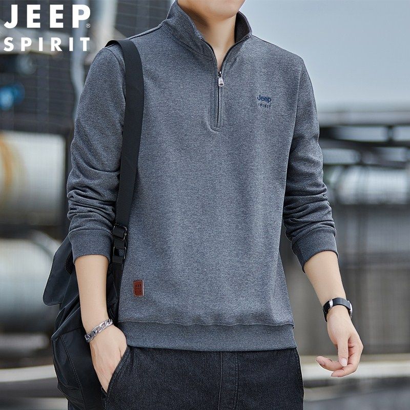 JEEP/吉普卫衣男春秋款立领半拉链男士休闲长袖上衣外套2023新款