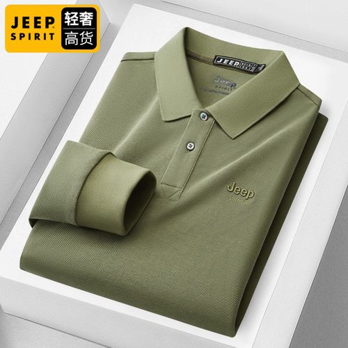 吉普纯棉长袖POLO衫男士秋季爸爸