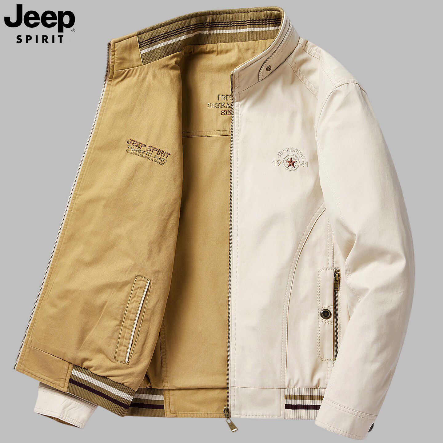 双面穿立领男士外套2026新款纯棉休闲服夹克男款春秋季jeep两面穿