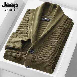 JEEP吉普开衫毛衣男士冬季中老年爸爸纯棉针织衫外穿毛线衣外套男