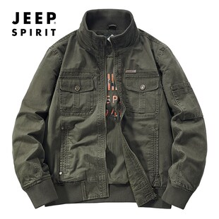 JEEP夹克男春秋新款纯棉大码男装上衣休闲立领多口袋工装军旅外套