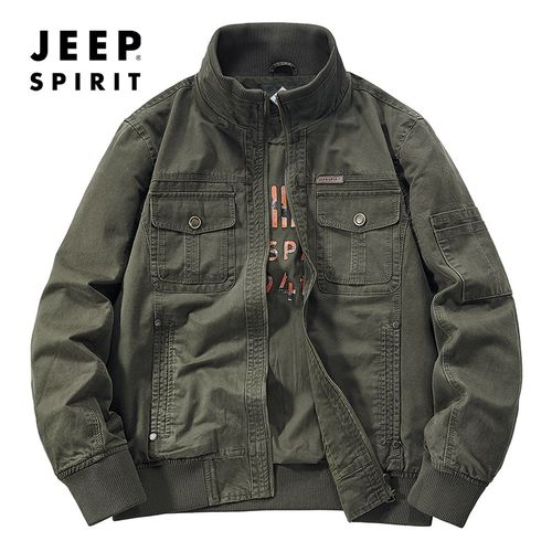 JEEP吉普春秋季纯棉中年工装夹克男士冬季加绒保暖多口袋棉衣外套