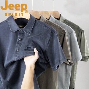JEEP吉普牛仔短袖衬衫男夏季薄款宽松休闲寸衫天丝透气工装衬衣