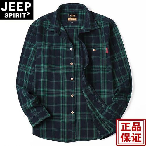 JEEP吉普男装衬衫厚款休闲长袖格子衬衣宽松大码男士外套秋装新款