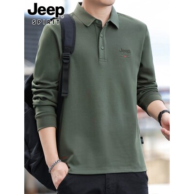 吉普纯棉长袖T恤男士2025春秋款