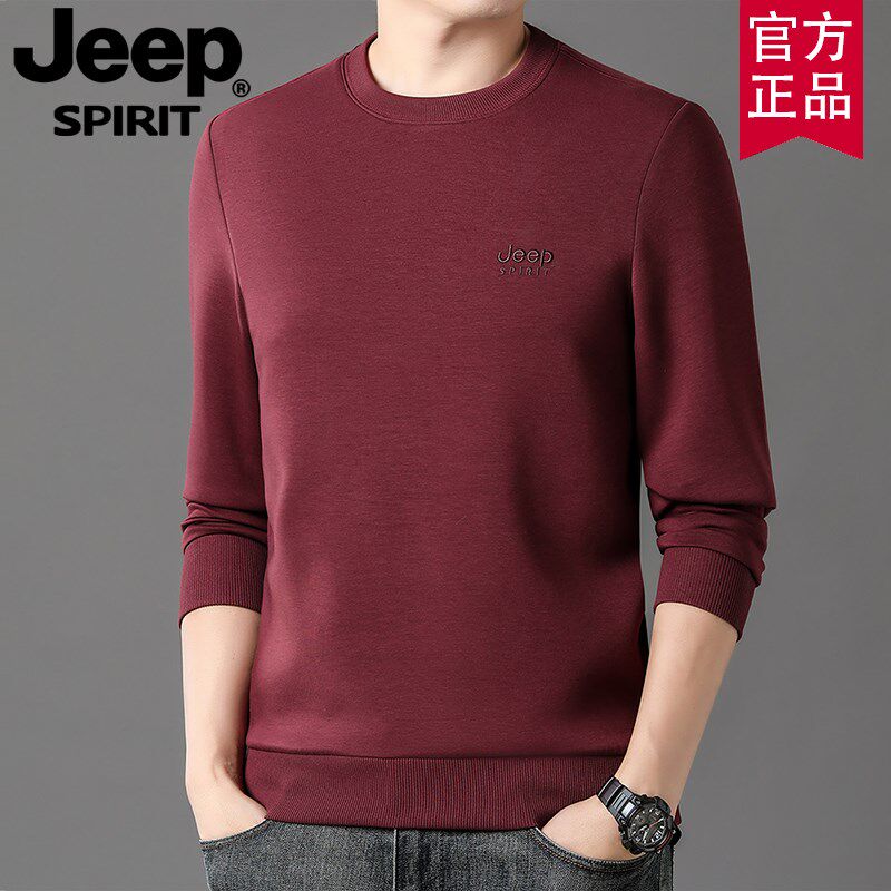 JEEP官方正品春秋新款男士潮流卫衣圆领套头宽松舒适长袖T恤上衣