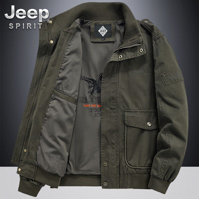 JEEP吉普工装外套男春秋款纯棉工作服秋冬夹克衫宽松大码休闲茄克