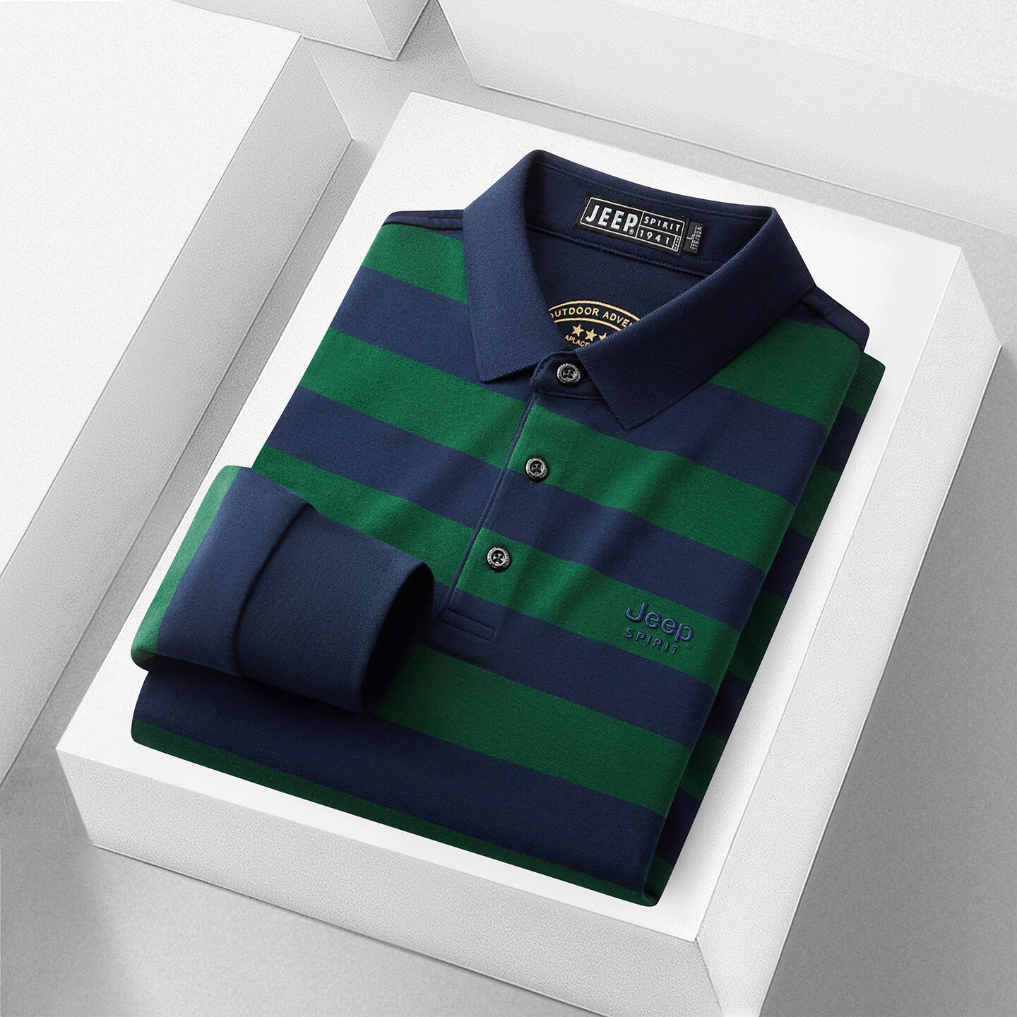 JEEP吉普纯棉长袖T恤男2025秋季新款宽松爸爸男士条纹翻领polo衫