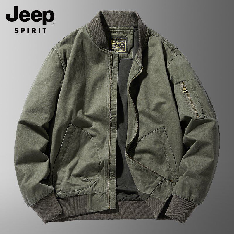 JEEP吉普飞行员夹克男士春秋季宽松纯棉工装外套美式复古棒球服潮