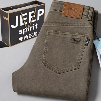 JEEP吉普秋冬天丝牛仔裤男厚款新