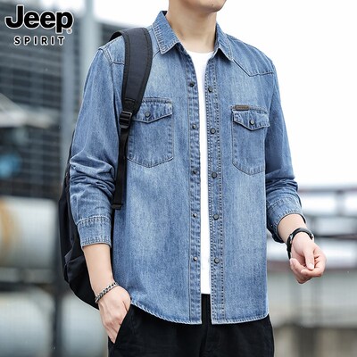 JEEP吉普纯棉牛仔衬衫外套男士春