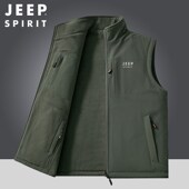 吉普JEEP马甲男中年宽松大码 立领秋冬加绒户外多口袋钓鱼背心坎肩