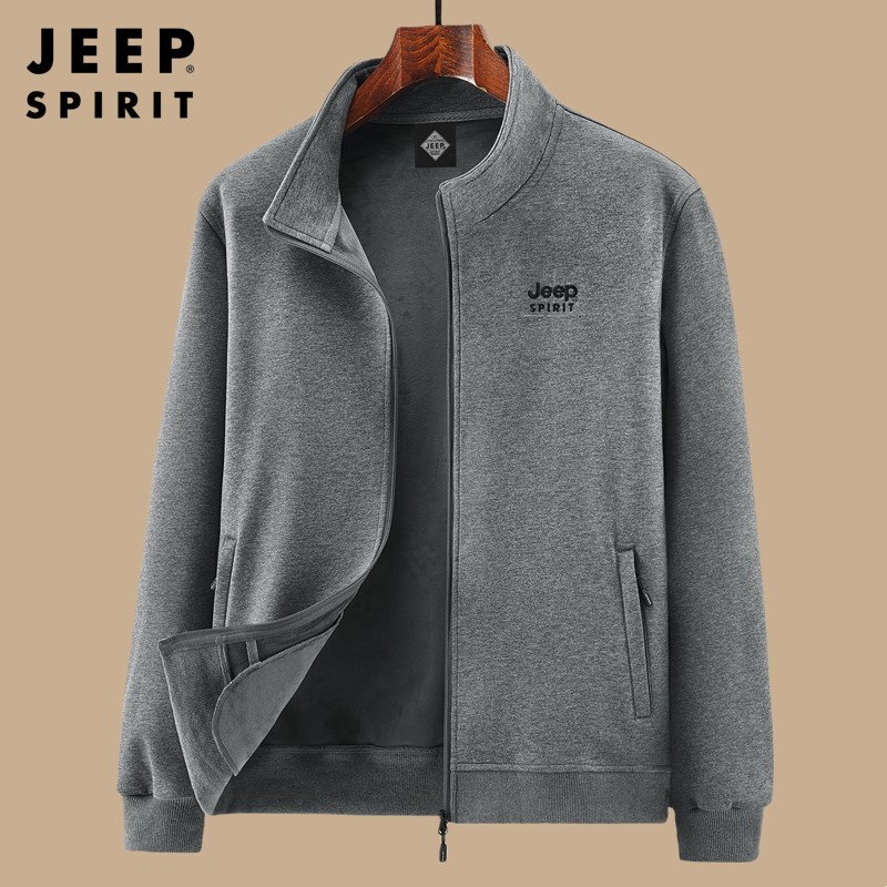 吉普JEEP纯棉外套男春秋款中老年人男装爸爸装70岁休闲运动薄夹克