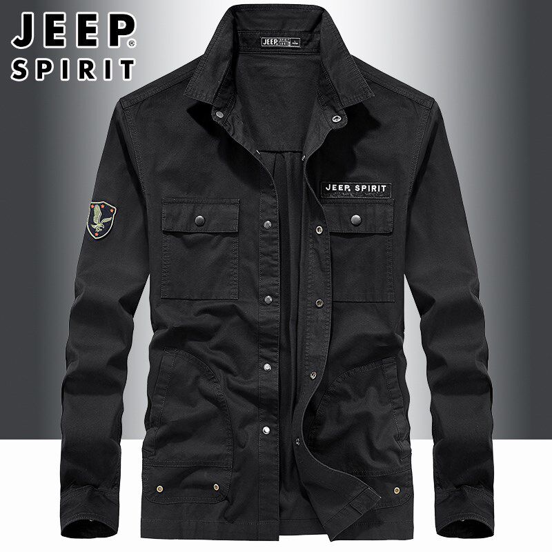 JEEP吉普男装长袖衬衫男士工装大码多口袋纯棉衬衣春秋季薄外套男