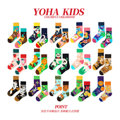 满3双享9折 男女款 彩色卡通中筒袜儿童袜ab袜不对称袜子鸳鸯袜潮