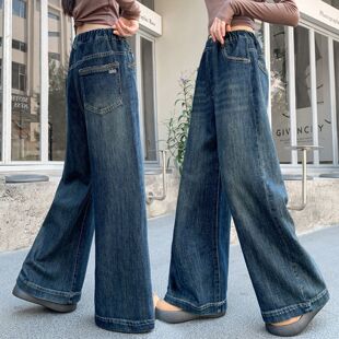 女童牛仔长裤秋装儿童宽松显瘦裤子2025新款春秋女大童韩系阔腿裤