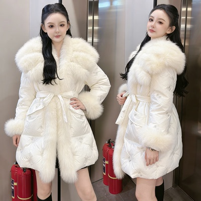 狐狸毛大毛领中长款羽绒服女