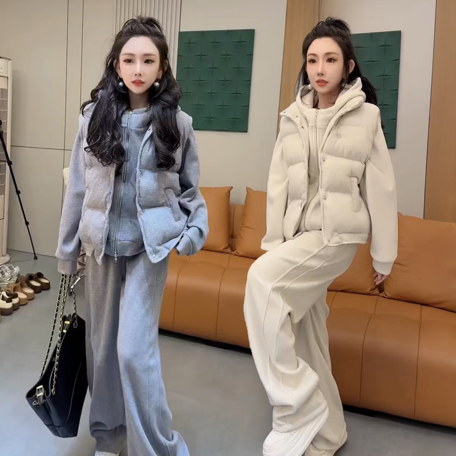 棉马甲加绒厚卫衣卫裤套装女2025秋冬新款韩版保暖休闲运动三件套