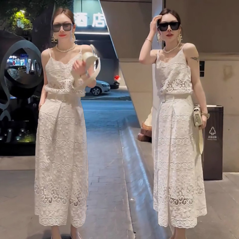 2025夏季新款欧货时髦套装裙女气质百搭吊带蕾丝上衣+高腰半身裙,女装/女士精品,时尚套装,淘宝优惠券,粉丝福利购,淘宝优惠卷