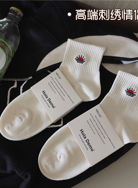 高端男士袜子男女生INS短袜纯色棉袜白色薄款透气防臭情侣中筒袜