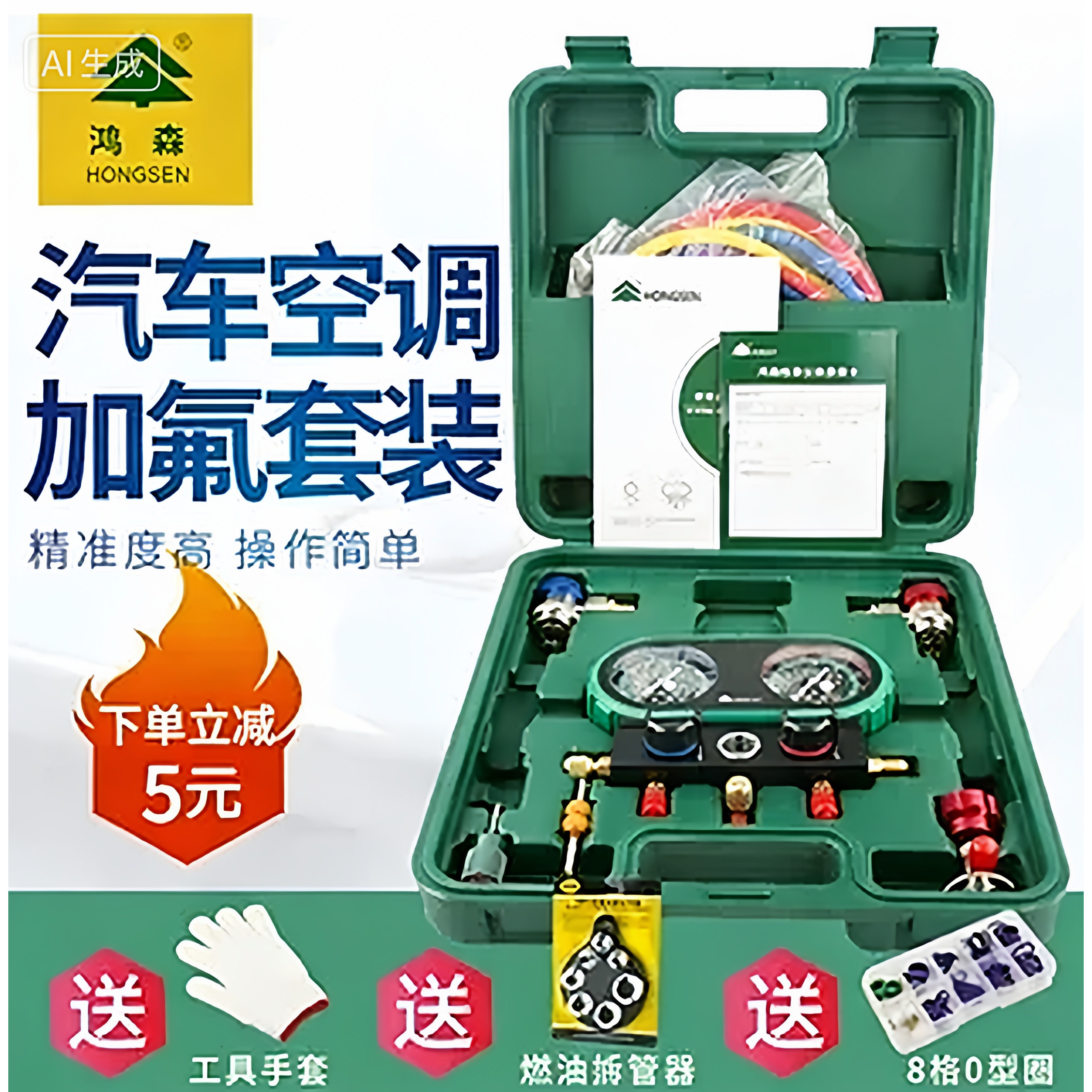 鸿森HS-MVS60-101A汽车空调加氟雪种表R32R410R22R134双表压力表