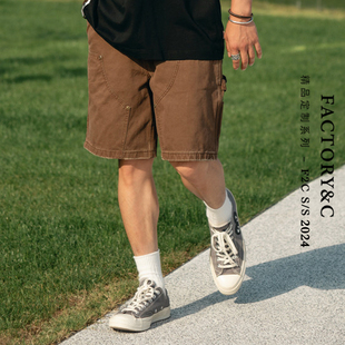 潮牌五分裤 日系复古水洗工装 cleanfit户外多口袋伐木短裤 男式 短裤