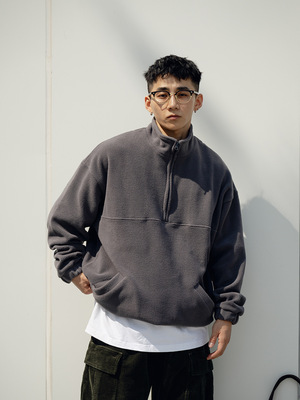 秋冬户外摇粒绒卫衣半拉链外套