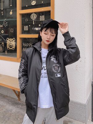 中国台湾MLB洋基队冬男士棒球服夹棉修身夹克刺绣标带帽拉链外套