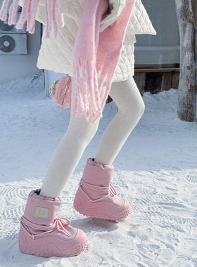 胖嘟嘟厚底粉色雪地靴女2025冬季新款加厚防滑保暖大棉鞋东北玩雪