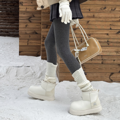 白色真皮防水厚底雪地靴女2025冬季新款内增高加绒加厚大棉鞋保暖