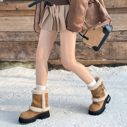 阿勒泰真皮厚底毛毛雪地靴女2025冬季新款加绒加厚保暖东北棉鞋