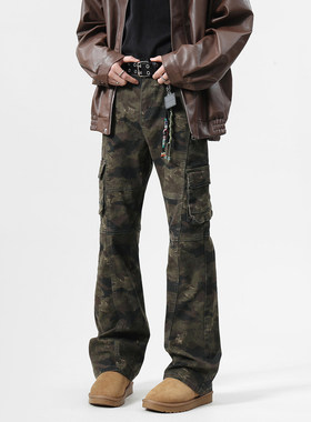 190高个子加长男裤115CM美式迷彩工装裤男春夏款潮牌修身微喇裤子