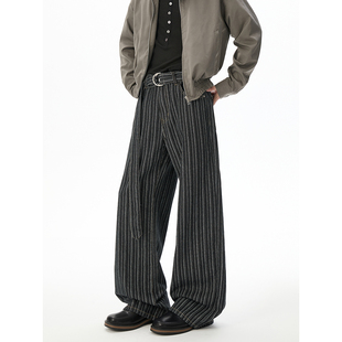 秋冬新品竖条纹牛仔裤195高个子加长男裤子120宽松阔腿拖地超长裤