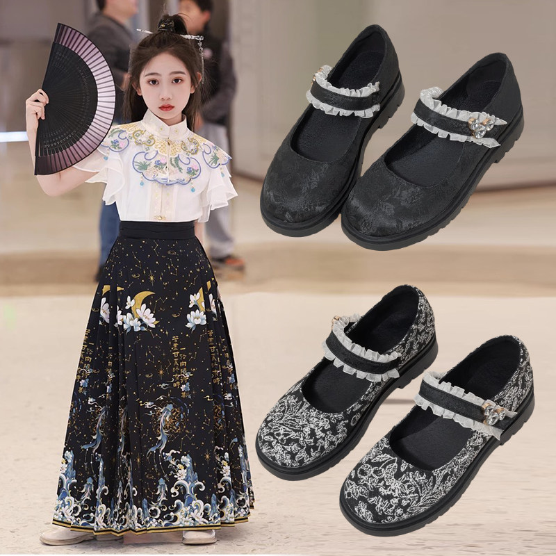 汉服鞋子女童皮鞋马面裙古风