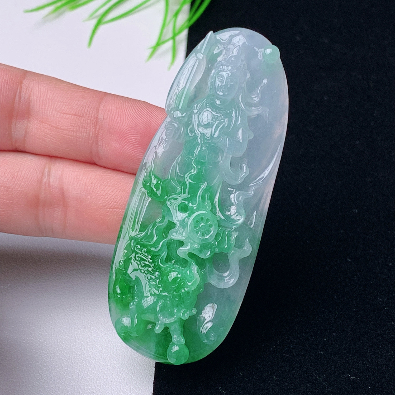 缅甸天然翡翠A货观音文殊菩萨