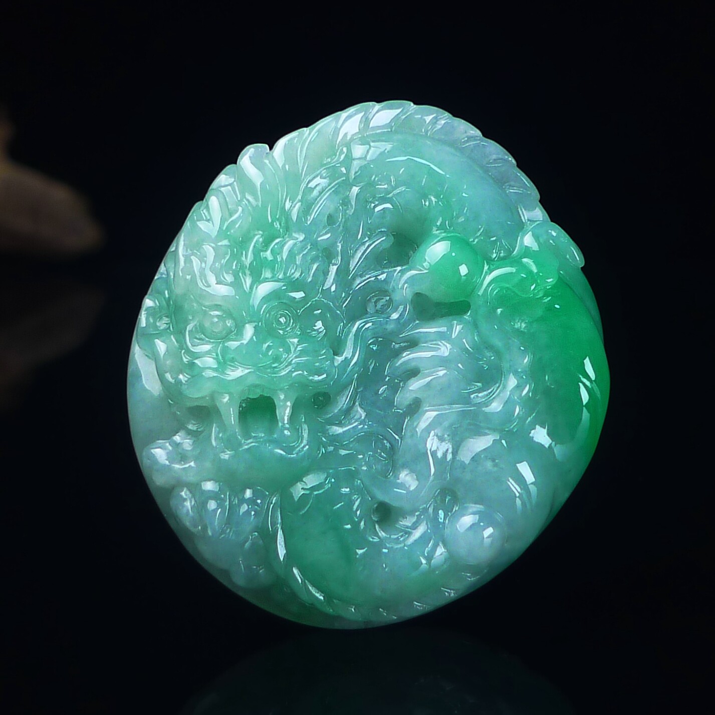 天然翡翠A货缅甸老坑龙牌玉石挂件 苹果绿翡翠龙牌吊坠 龙腾四海