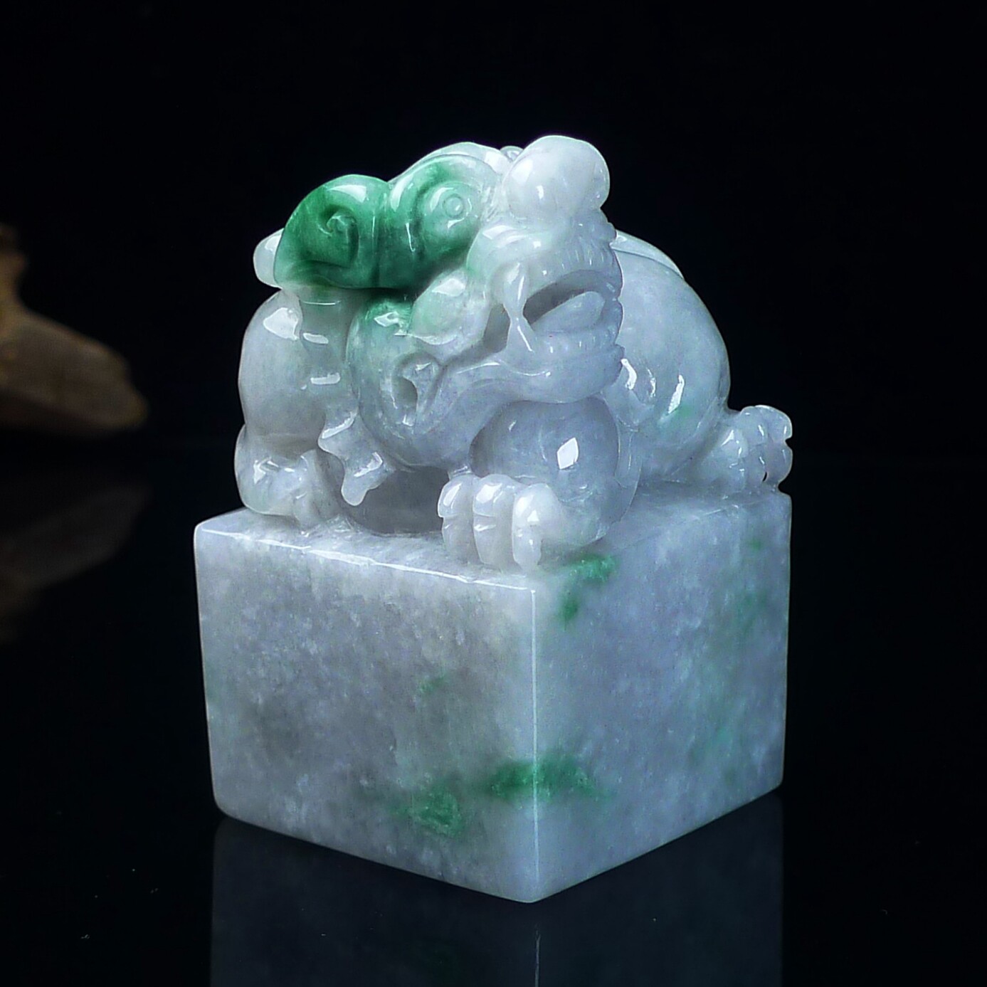 缅甸天然翡翠A货压角章玉石 飘绿花翡翠貔貅印章镇纸 篆刻代刻字