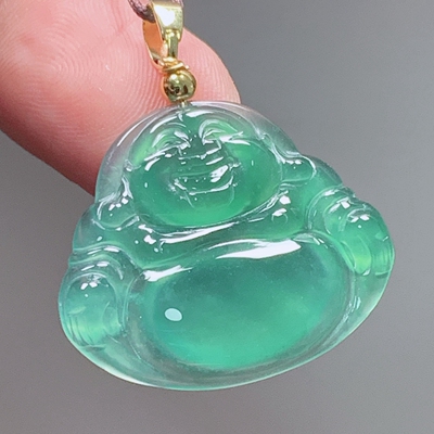 天然翡翠A货佛公玉石冰种弥勒佛