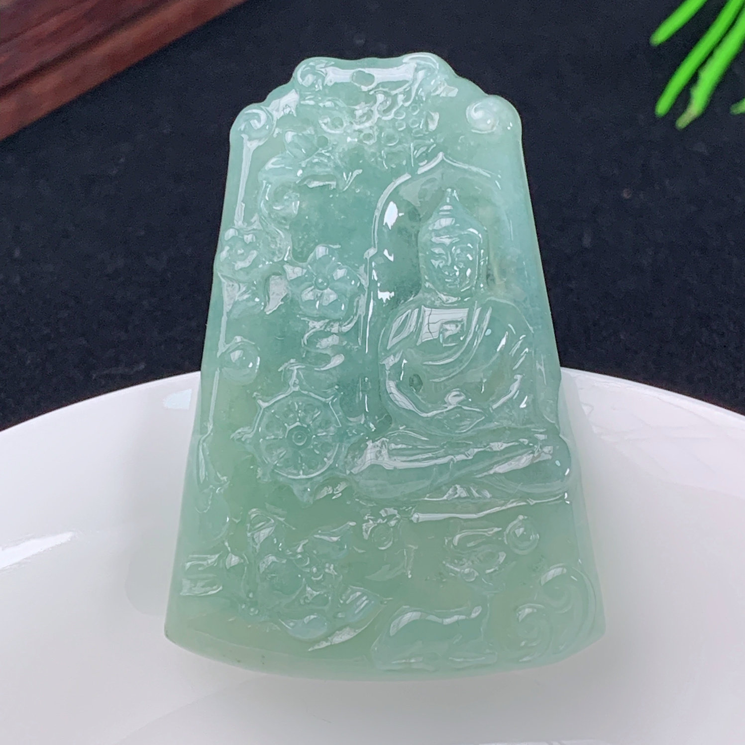 缅甸翡翠天然A货观音挂件 冰润油绿翡翠文殊菩萨吊坠 聪明伶俐
