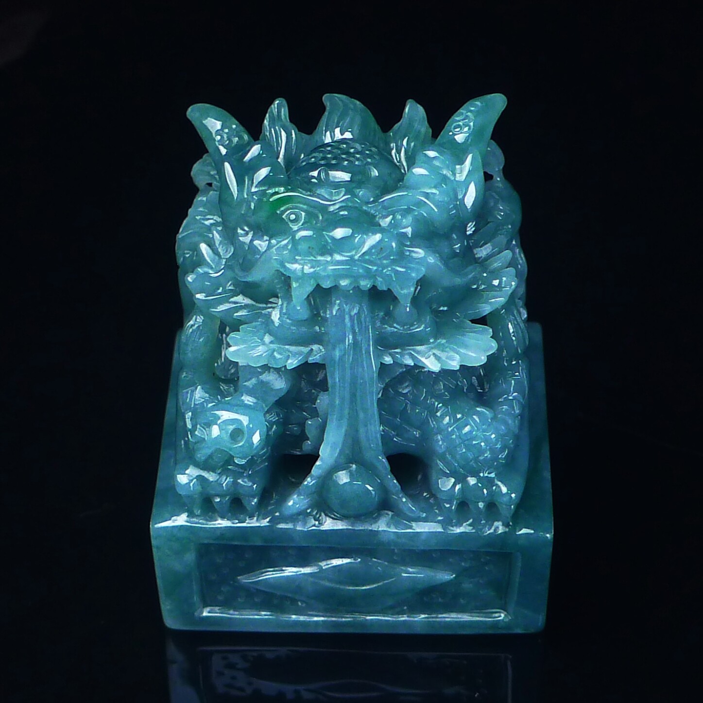天然翡翠A货玉石龙玉玺镇纸 冰润油绿翡翠龙印章摆件 篆刻代刻字