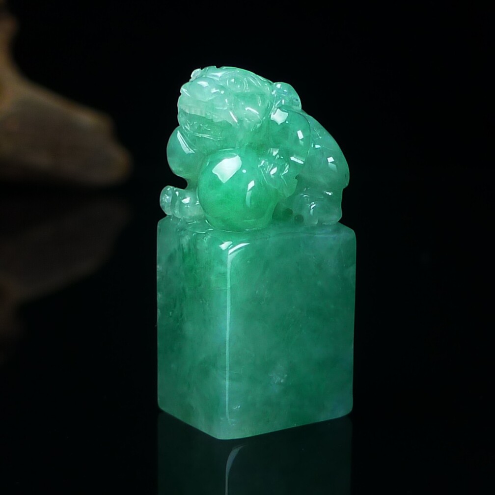 缅甸天然翡翠A货貔貅印章玉石